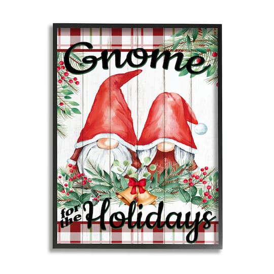 Stupell Industries Gnome For The Holidays Plaid Framed Giclee Art